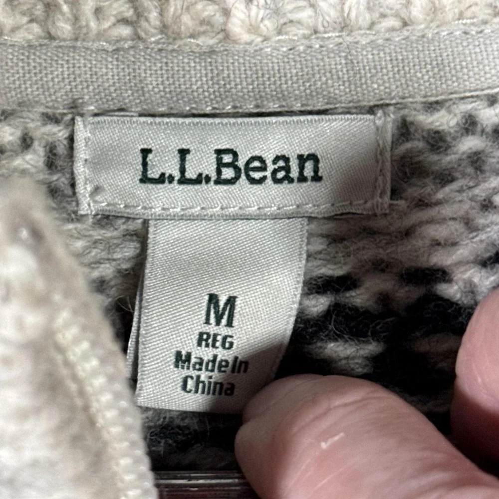 LL Bean Sweater Mens M (Fits S) Gray Wool Full Zip Fair Isle Mock Neck *FLAW - Picture 6 of 11